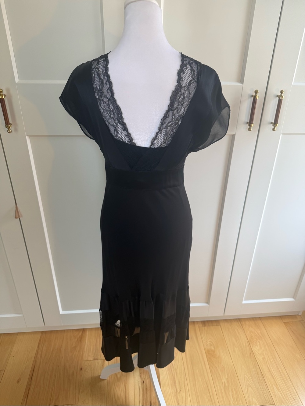 Diane Von Furstenberg Black Midi Dress with Lace Trim - Picture 10 of 12